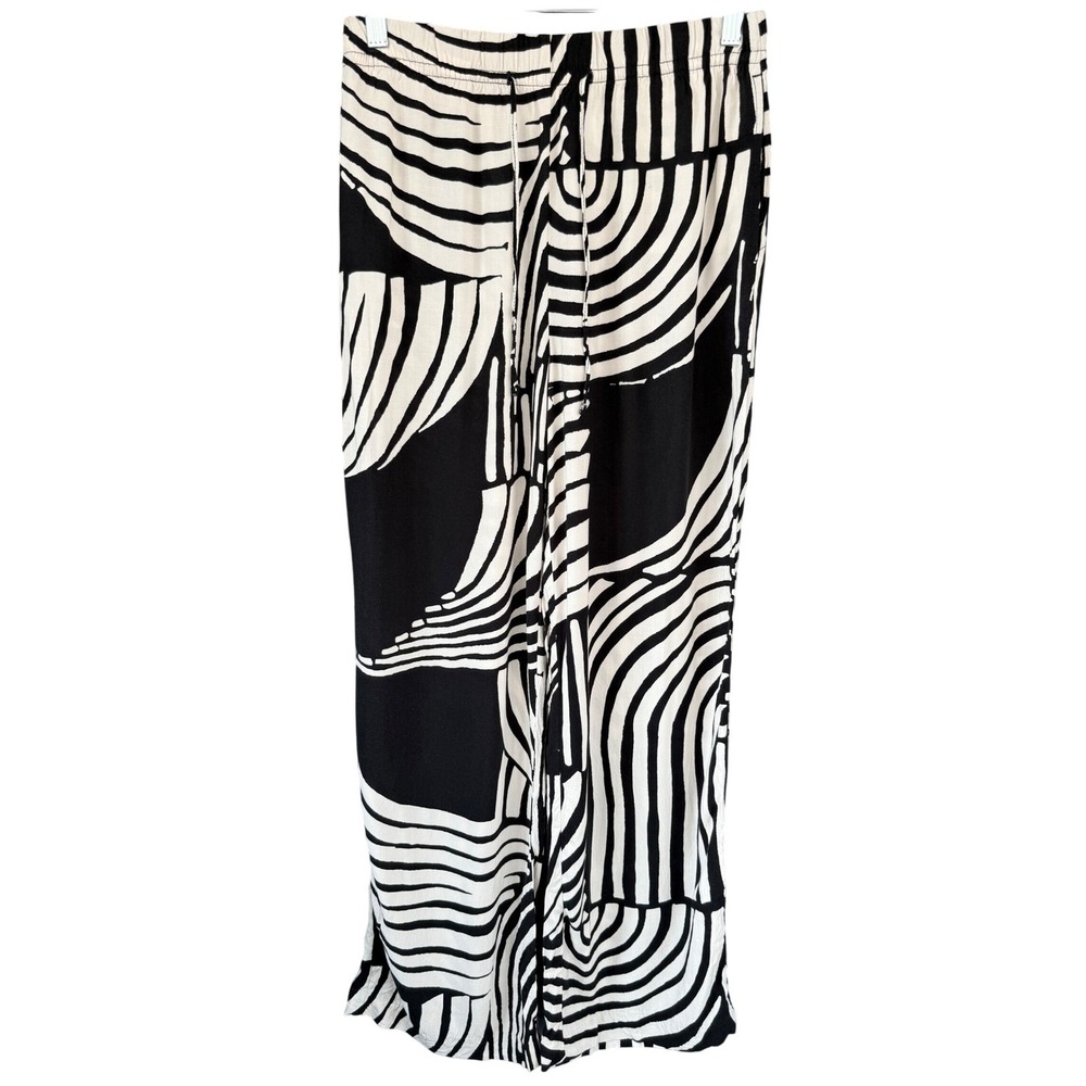 A1 H&M Pants Abstract Geometric Print Wide Leg Mod Trousers Elastic Waist S